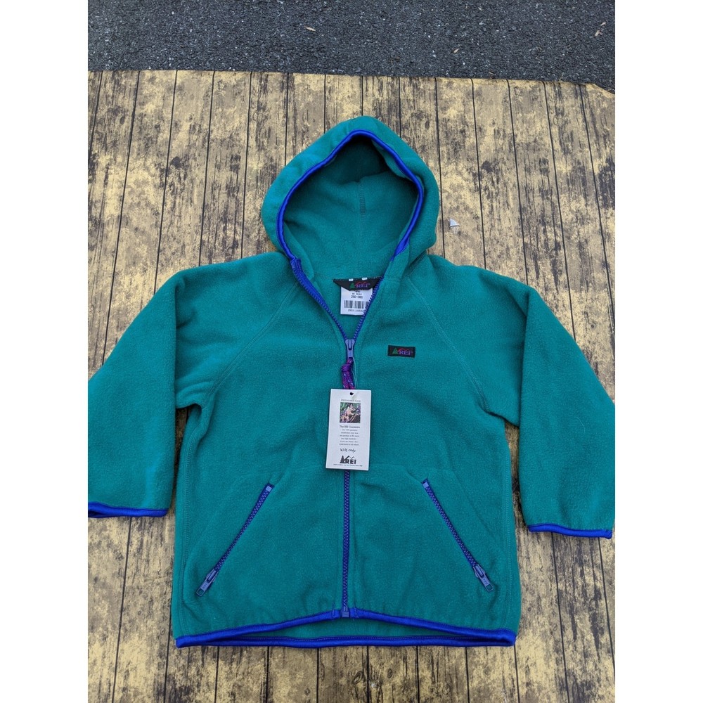 NWT NEW! REI Green Hooded Full Zip Fleece Jacket Youth Kids XS 4-5 Made in USA